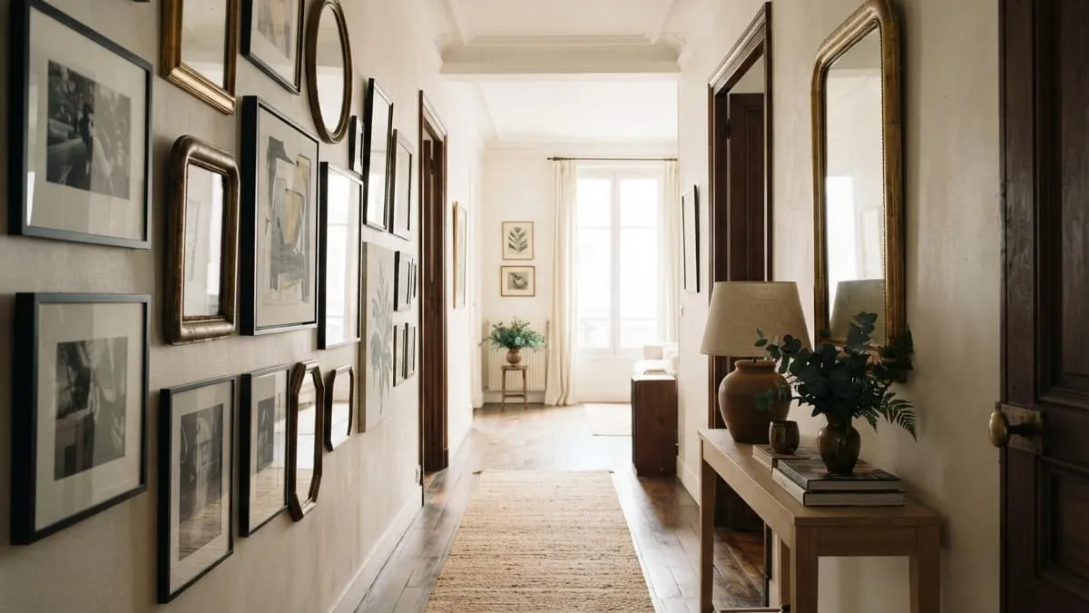 Décorer un long couloir sombre avec des cadres et miroirs : astuces pour un espace lumineux et accueillant